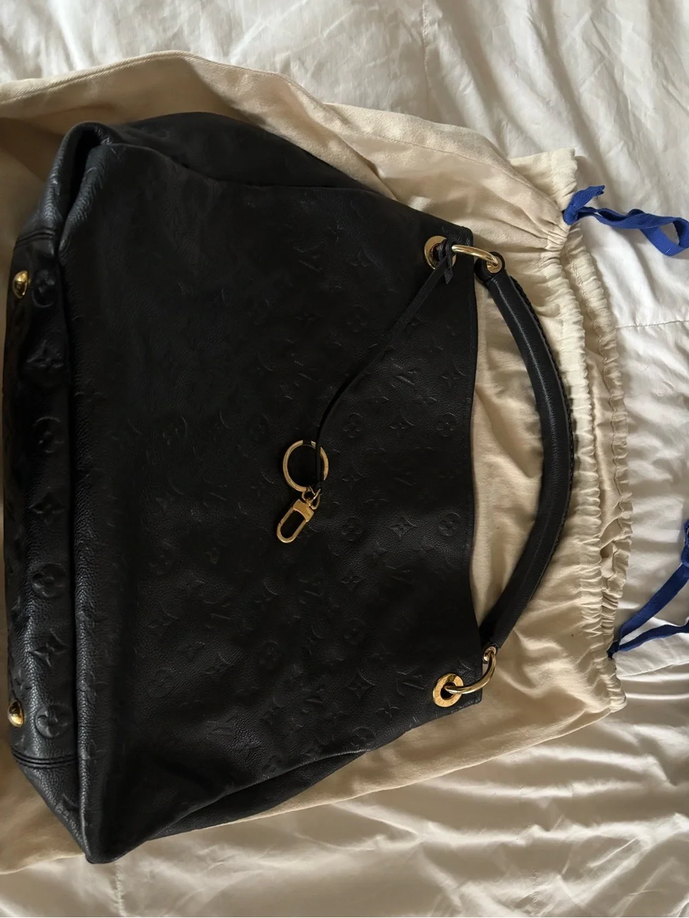 Louis Vuitton Black Monogram-Embossed Leather Shoulder Bag with Gold Hardware